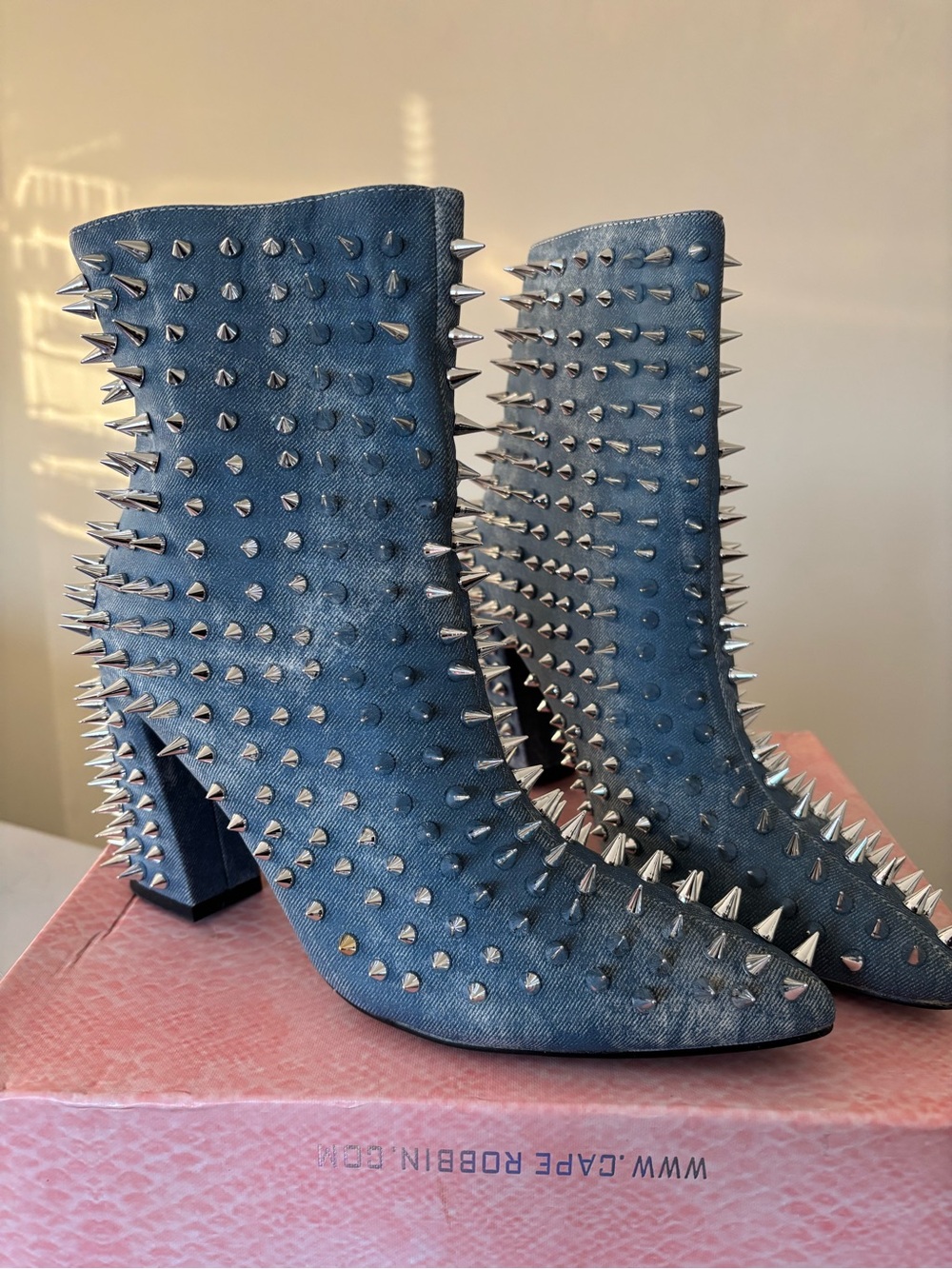 Denim Blue Spike Ankle Boots - Women's Fashion Bootie
